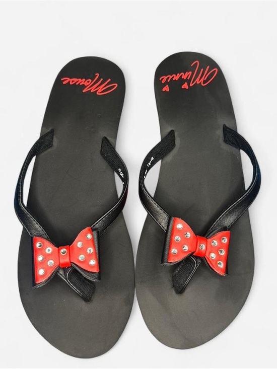Disney Shoes - Disney Black Flip Flops with Red & Rhinestone Bow Accents